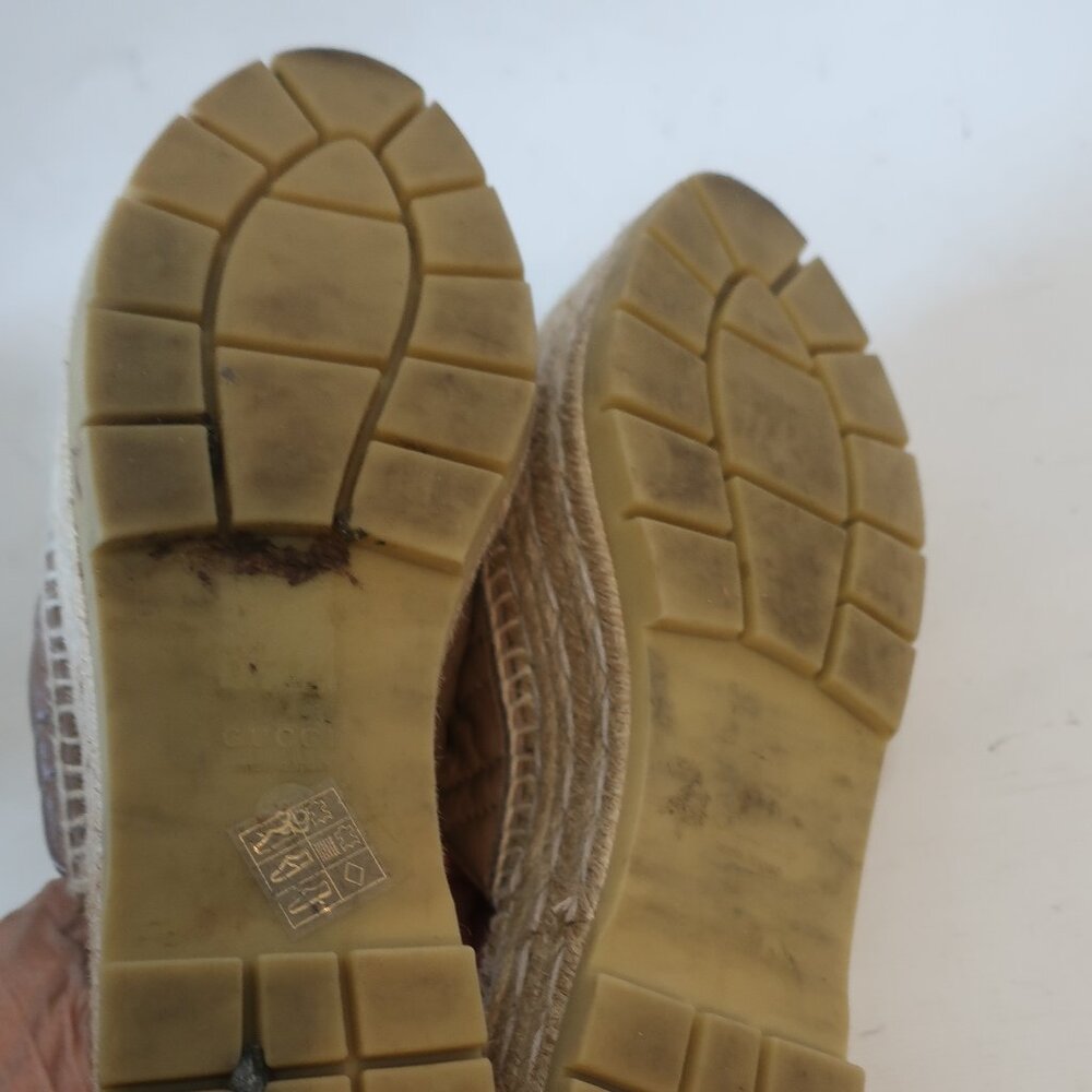 Authentic Gucci Marmont Taupe Leather GG Espadrille Flat Platform Mule 39 US/8.5 - Picture 11 of 14